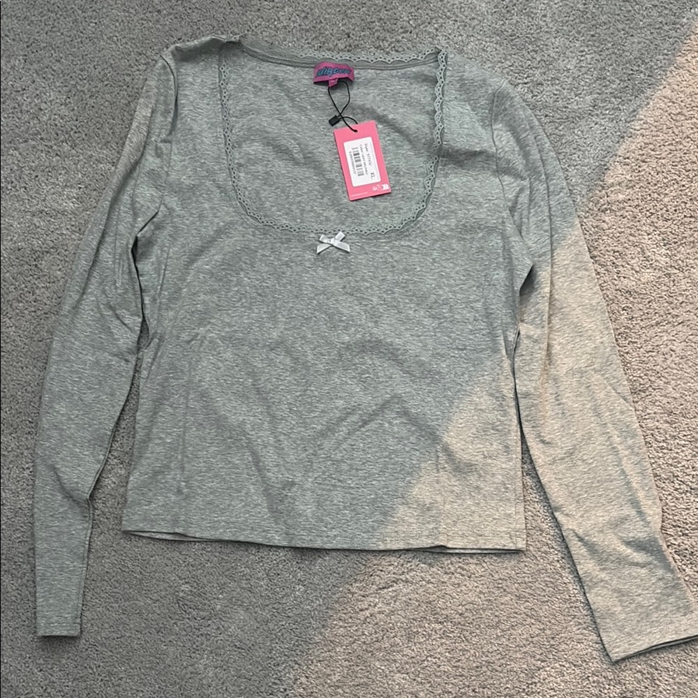 Edikted Gray Fitted Tie Front Blouse